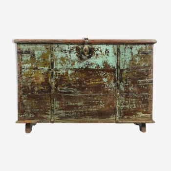 Wooden chest with green patina