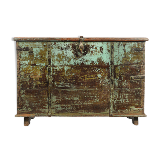 Wooden chest with green patina