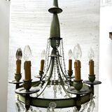 Empire style chandelier with tassels and patinated sheet metal, 20th century