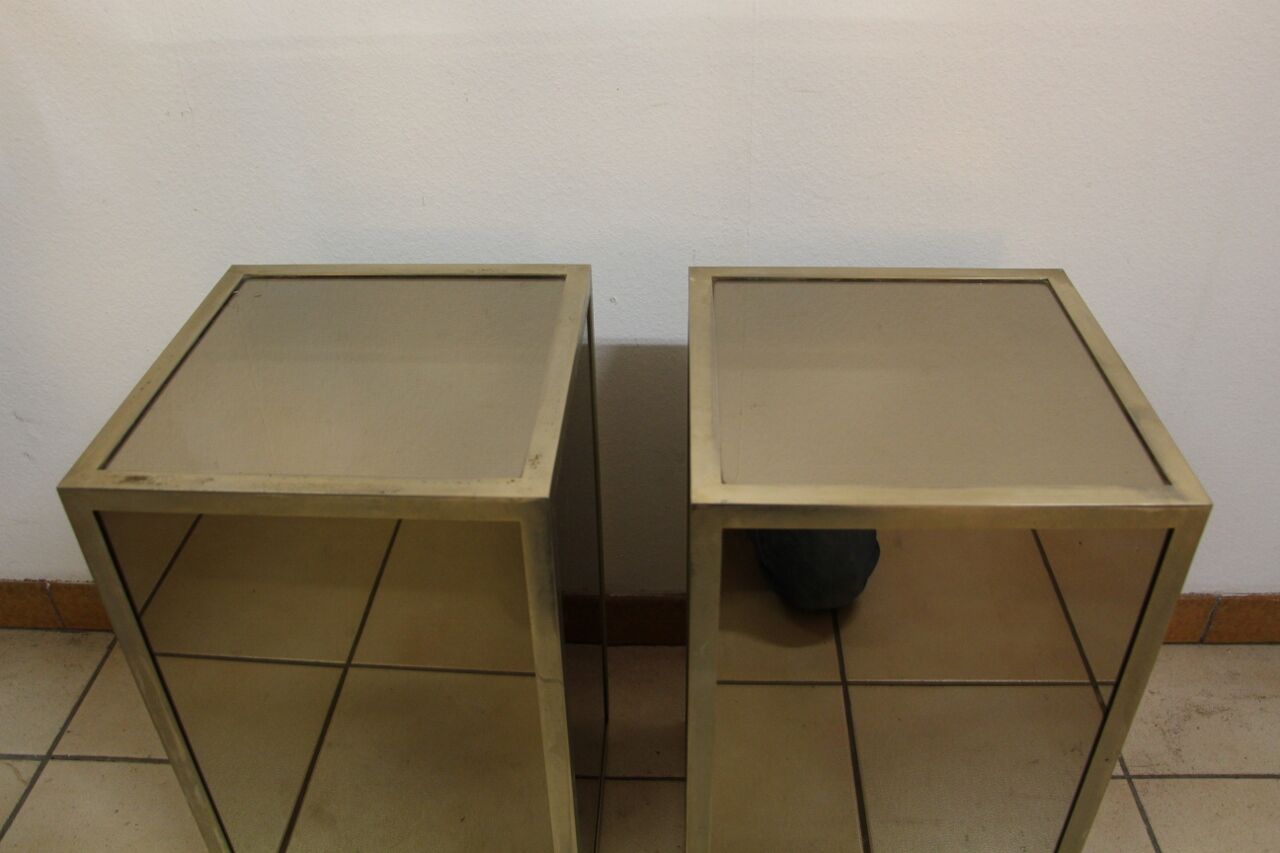 Pair of glass and nickel-plated brass tables from the 1950s