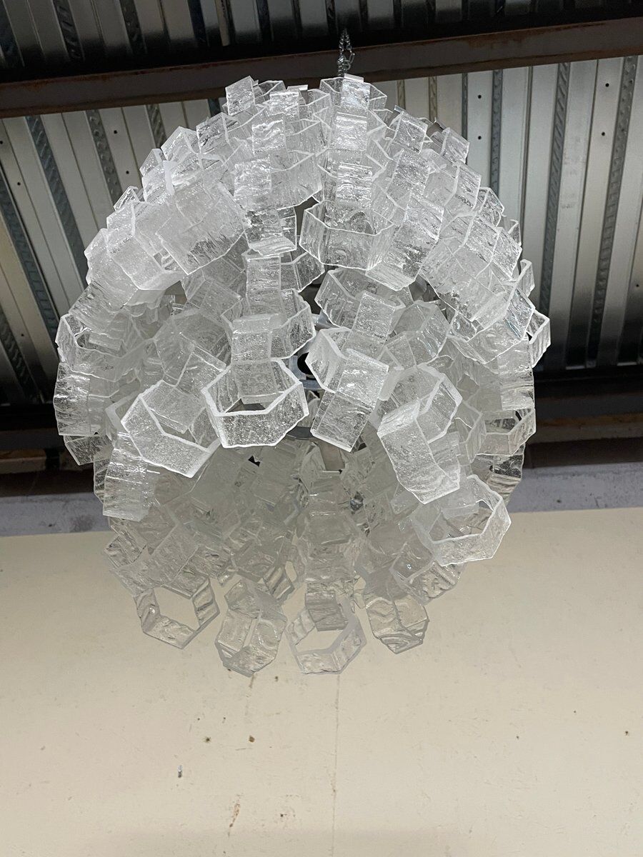Hexagonal glass Cascade chandelier attributed to Av Mazzega, 1970s.