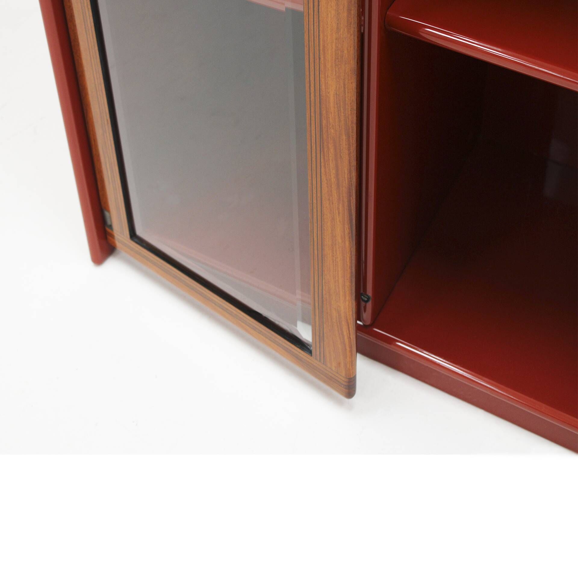 Mid-Century Afra & Tobia Scarpa Italian Wood Red Lacquer And Glass  Vitrine