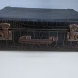 Antique cardboard suitcase imitation black crocodile