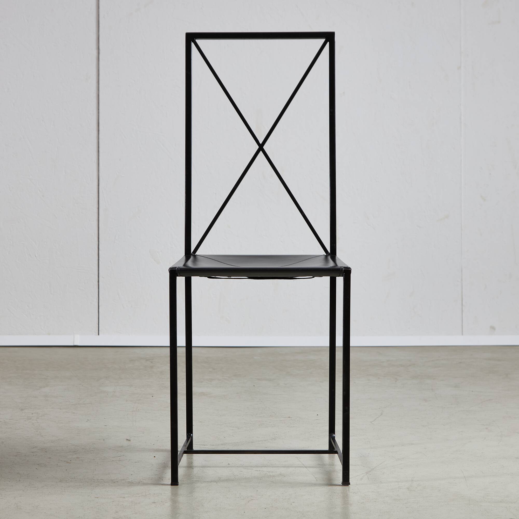 Italian Postmodern Black Leather Dining Chair with "X" Shape, 1980s
