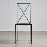 Italian Postmodern Black Leather Dining Chair with "X" Shape, 1980s