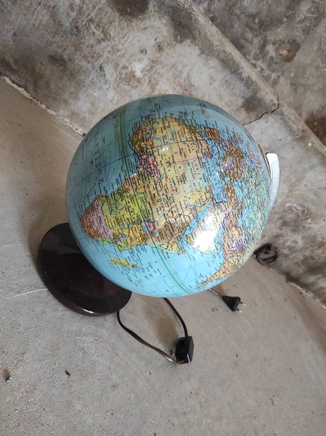 Illuminated globe world map.