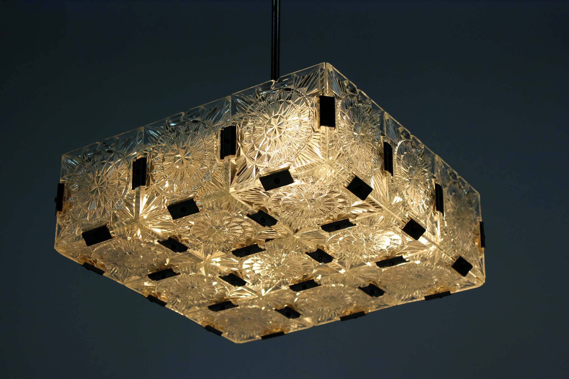 Vintage Sculptural Glass Pendant Lamp by Kamenický Šenov, 1970s