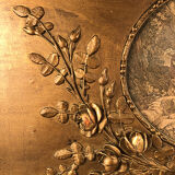 Louis XVI style trumeau in wood and gilded stucco and medallion engraving in the upper part
