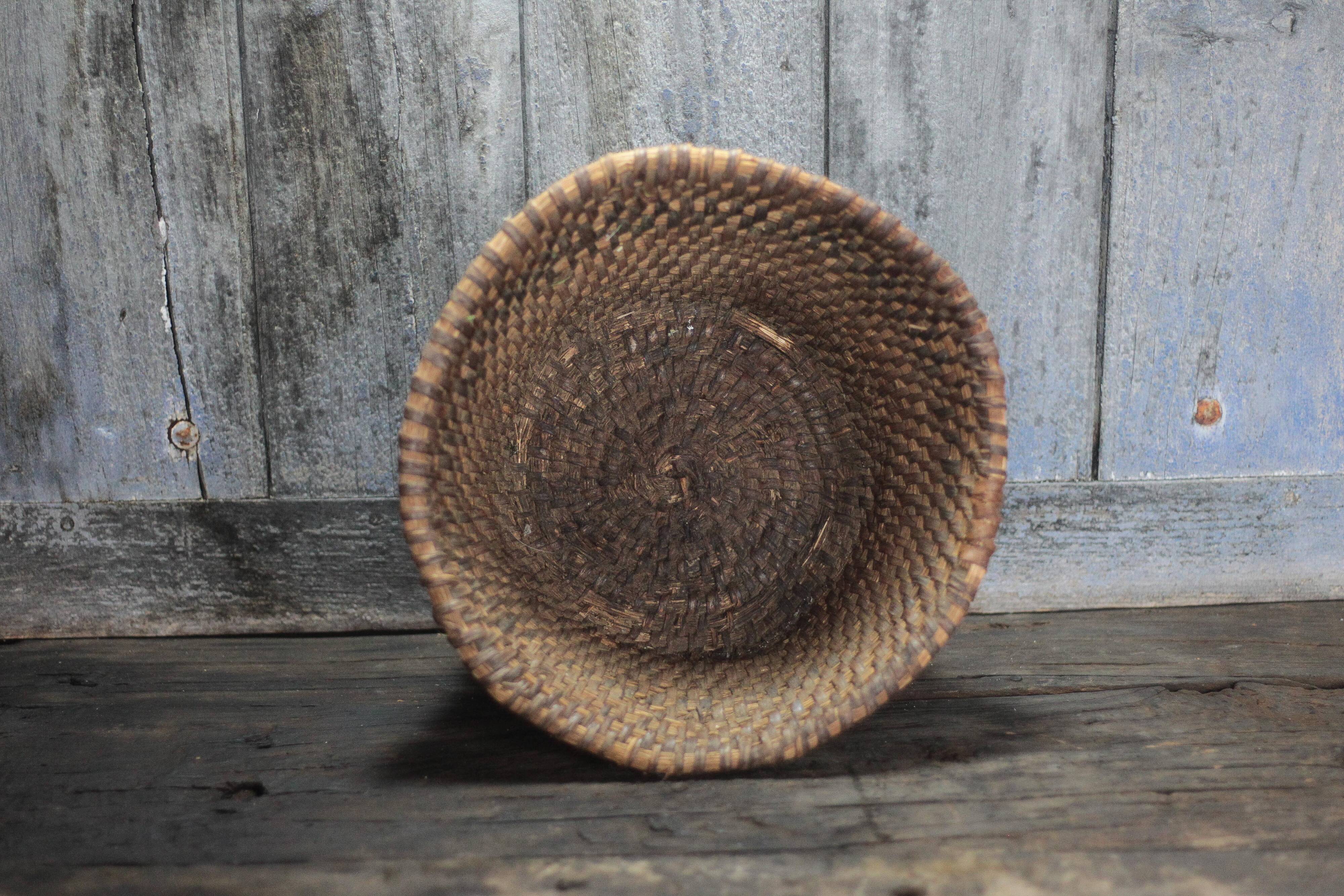 Old wicker basket, straw and bramble, woven basket, countryside, chal.