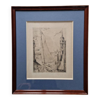 Herbert Lespinasse (1884-1972) - Engraving - The Departure of the Sailing Ship