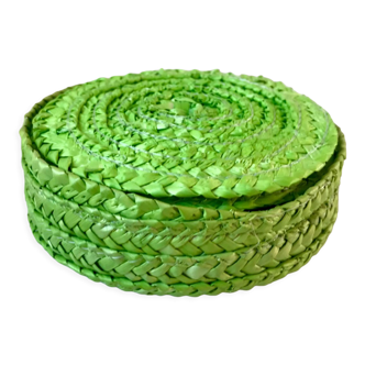 Set of 6 apple green wicker coasters 70s