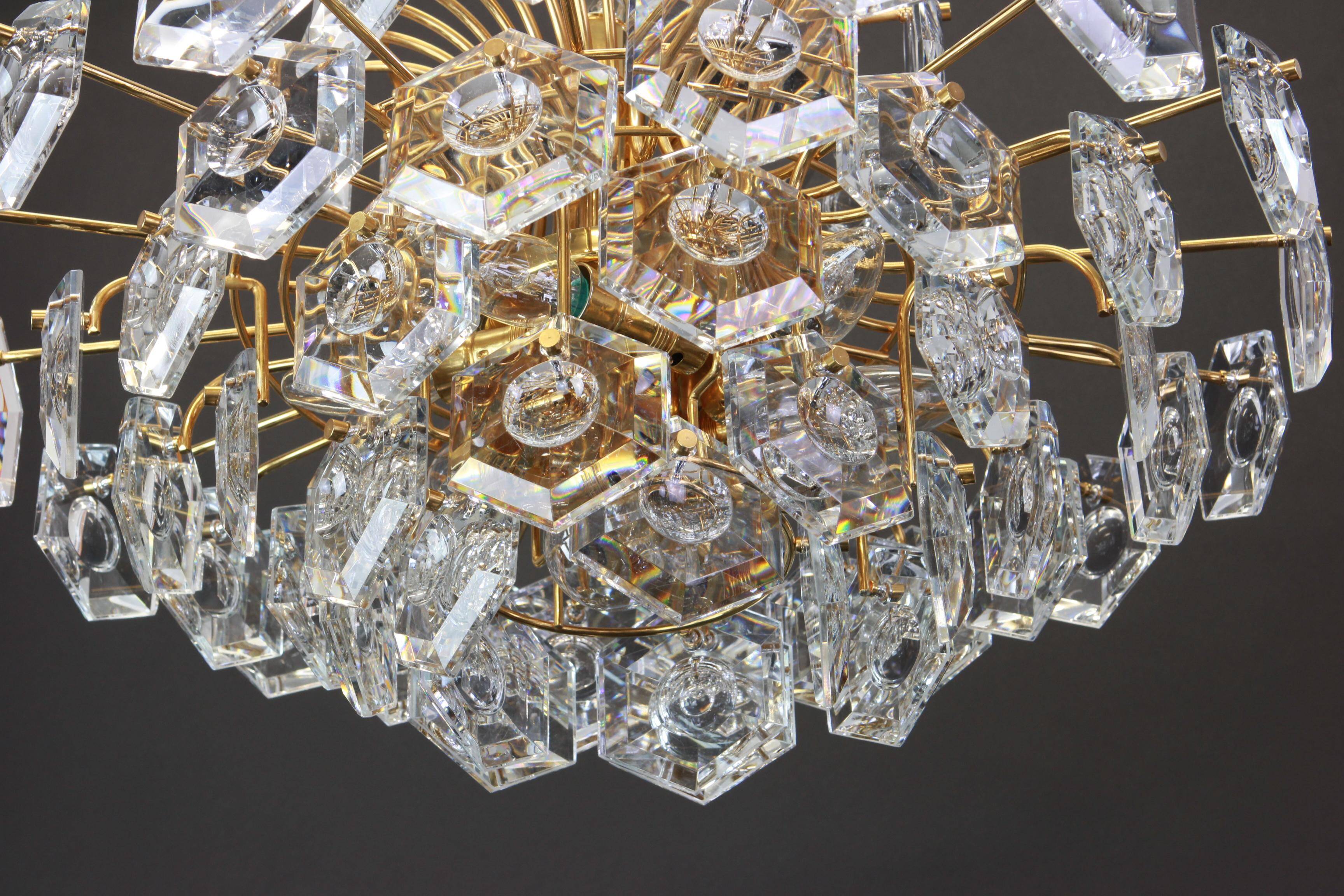Large gilded brass and crystal chandelier by Kinkeldey, Germany, 1960s.