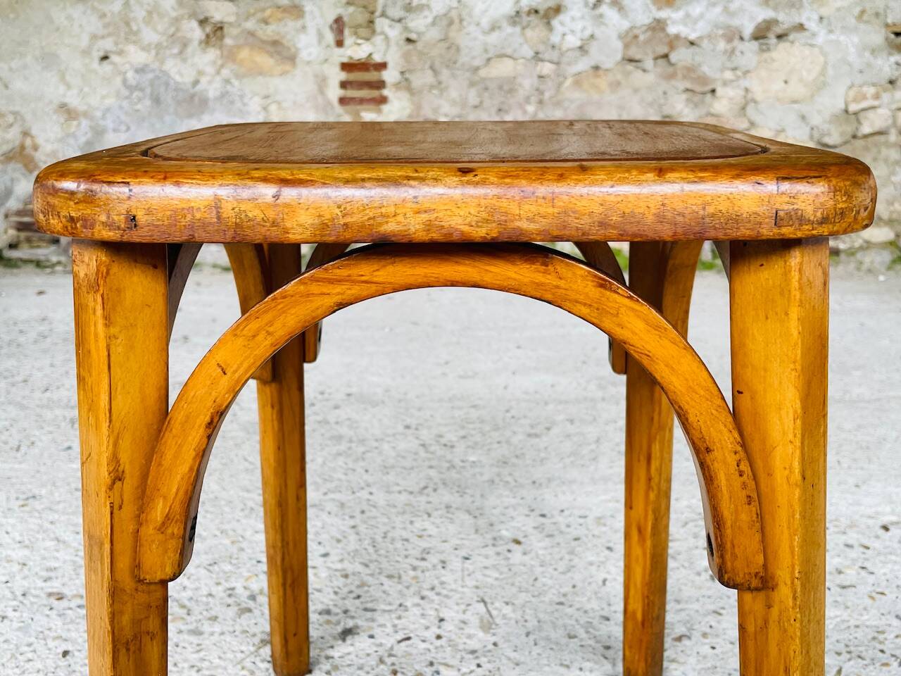 Bistro stool, curved wood by Stella, circa 1950s