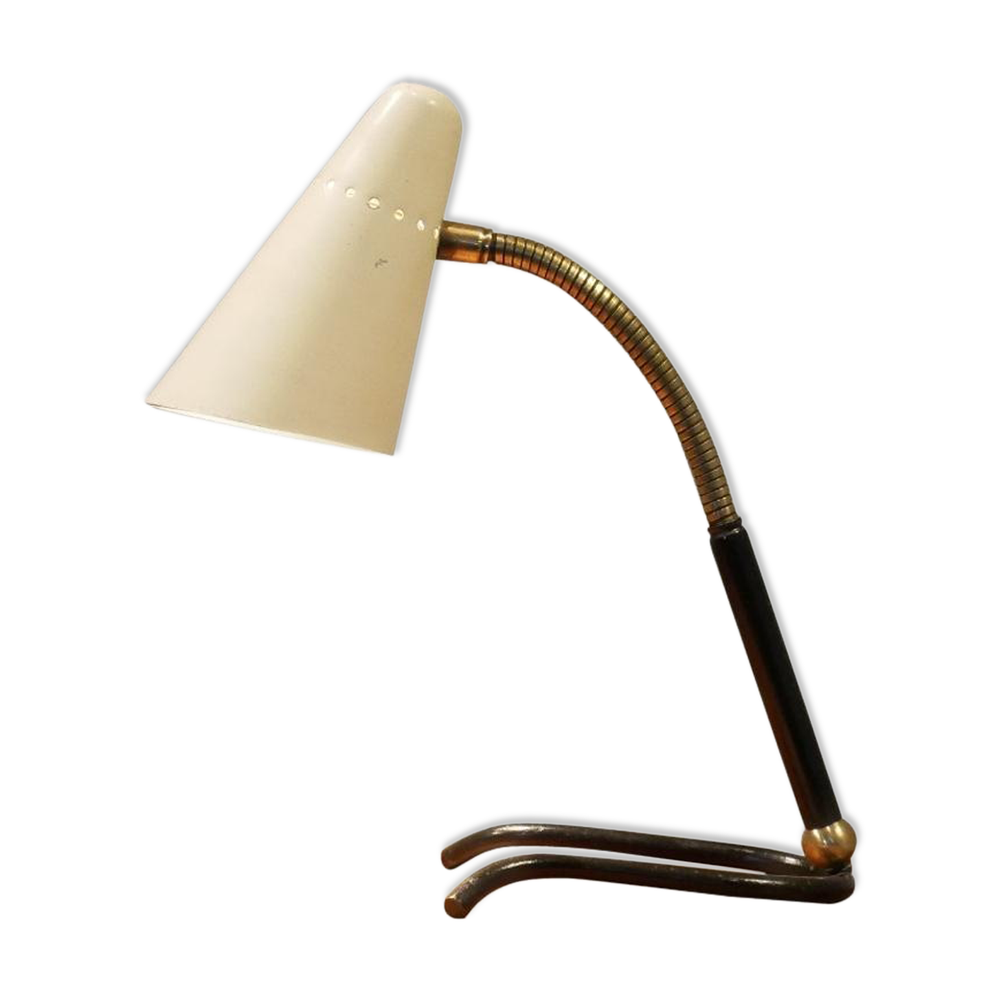 Table lamp in cream painted metal & brass, 1950