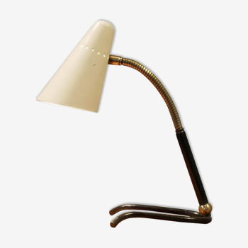 Table lamp in cream painted metal & brass, 1950