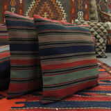 Striped Wool Kilim Pillow Cover, Handwoven Traditional Scatter Cushion- 39x39cm