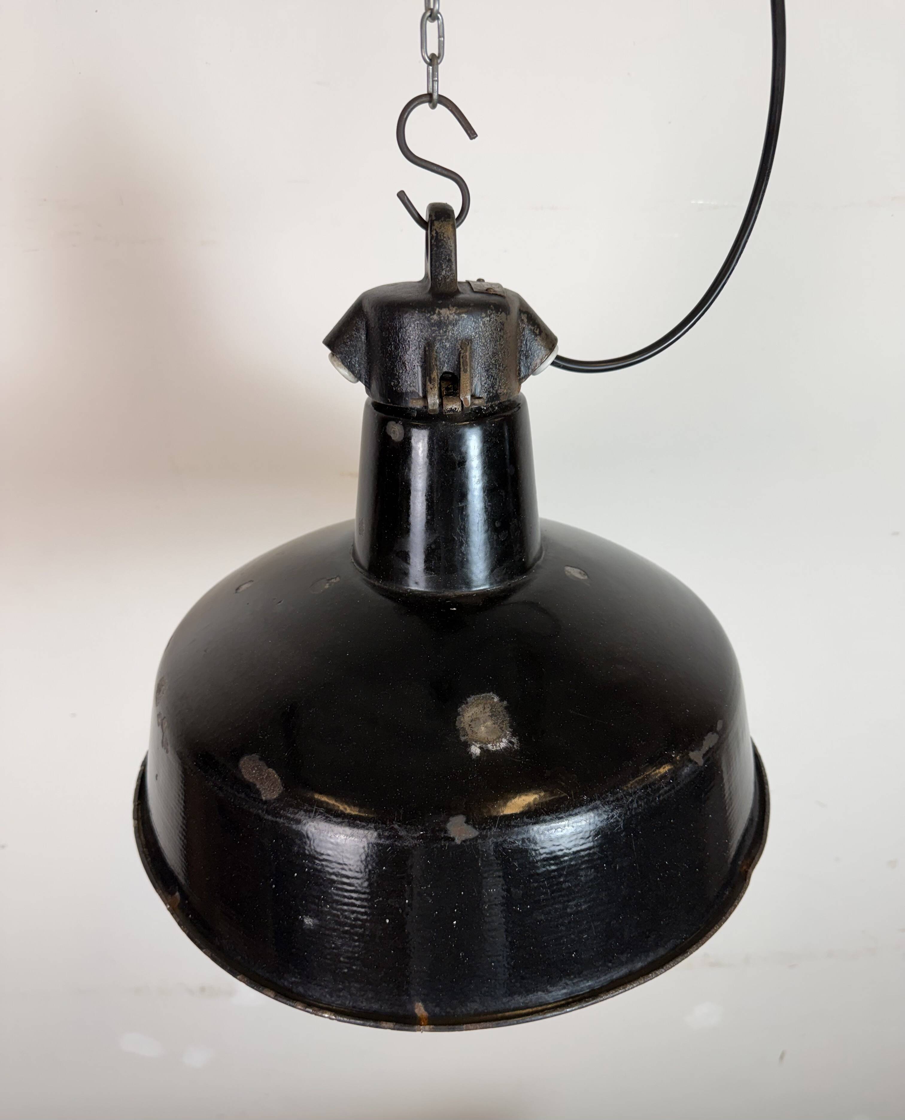 Industrial Black Enamel Factory Lamp with Cast Iron Top, 1950s