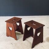 Arts & Crafts Heart Stools, Belgium, 1920s, Set of 2