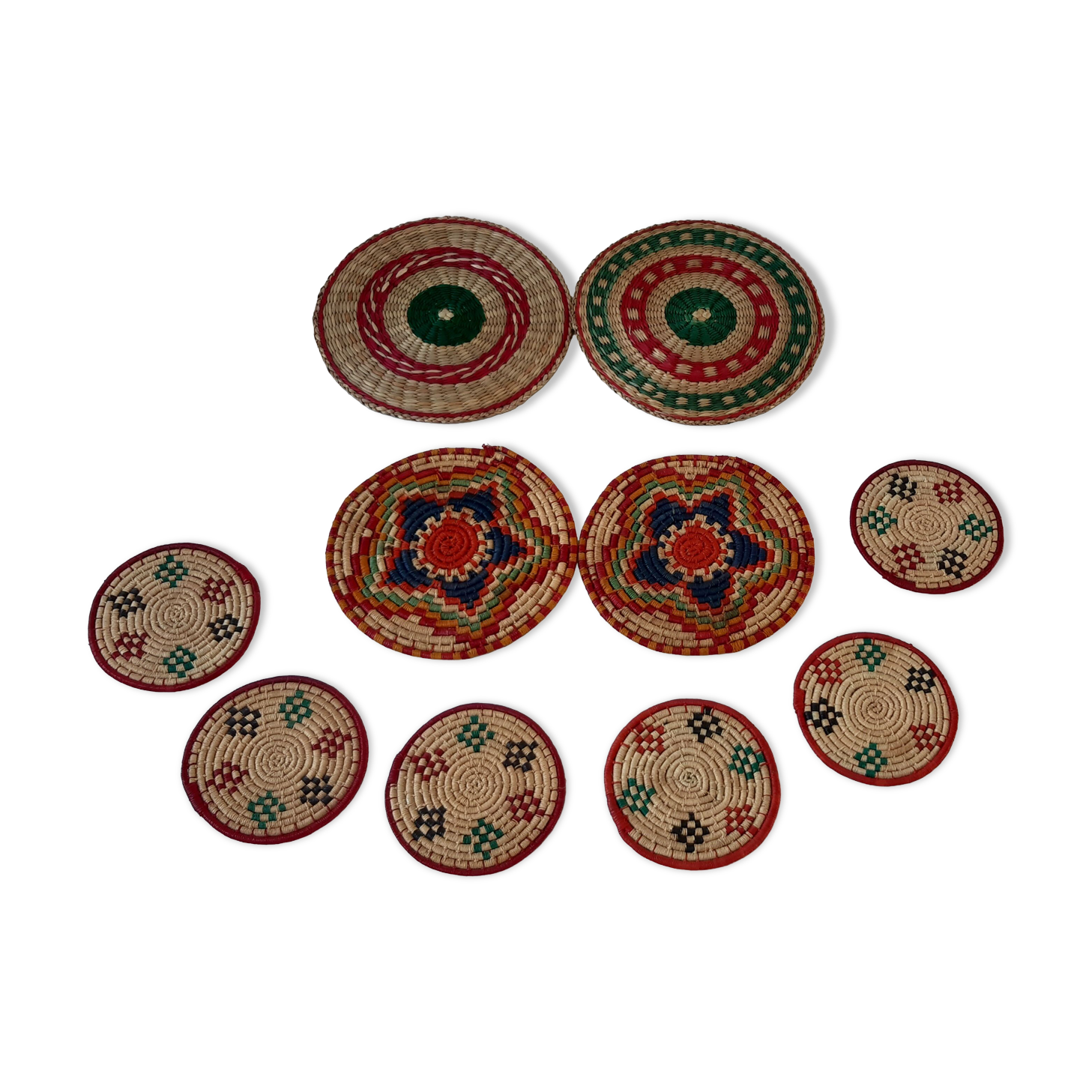 Set of bottle underwear and coasters in wicker / rope 70s