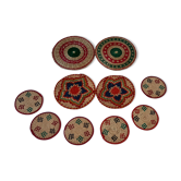 Set of bottle underwear and coasters in wicker / rope 70s