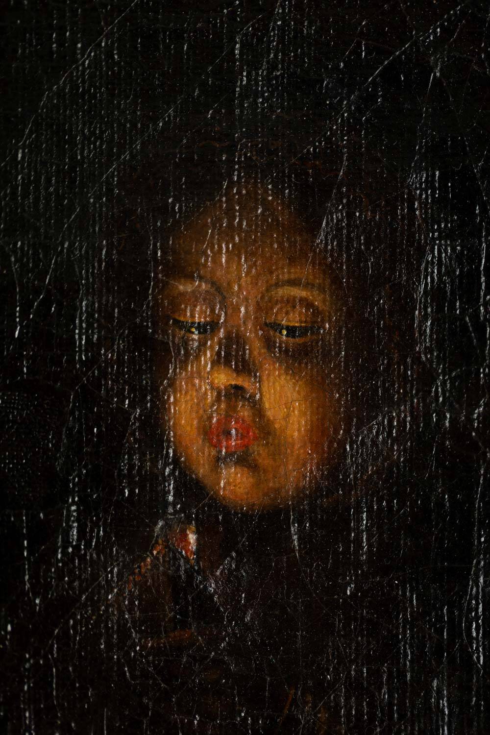 Oil on canvas, portrait in chiaroscuro, 19th century.