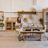 White stained & jute screen