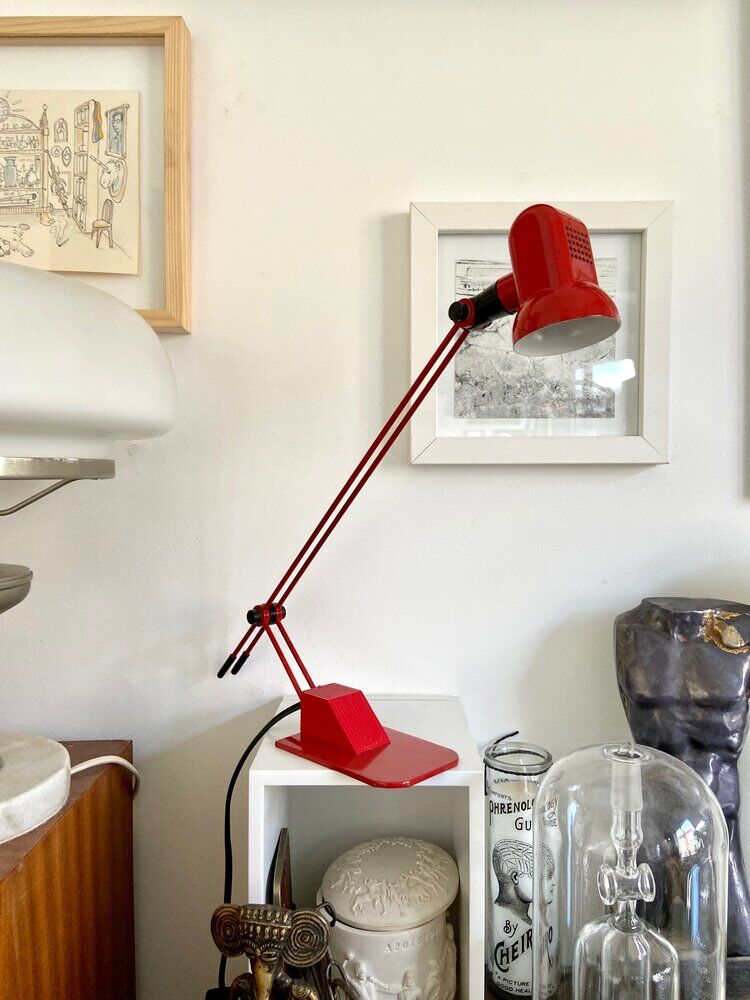 Red metal desk lamp