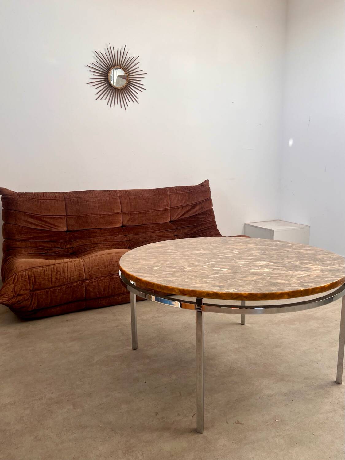 Old Italian design marble effect resin coffee table from the 70s