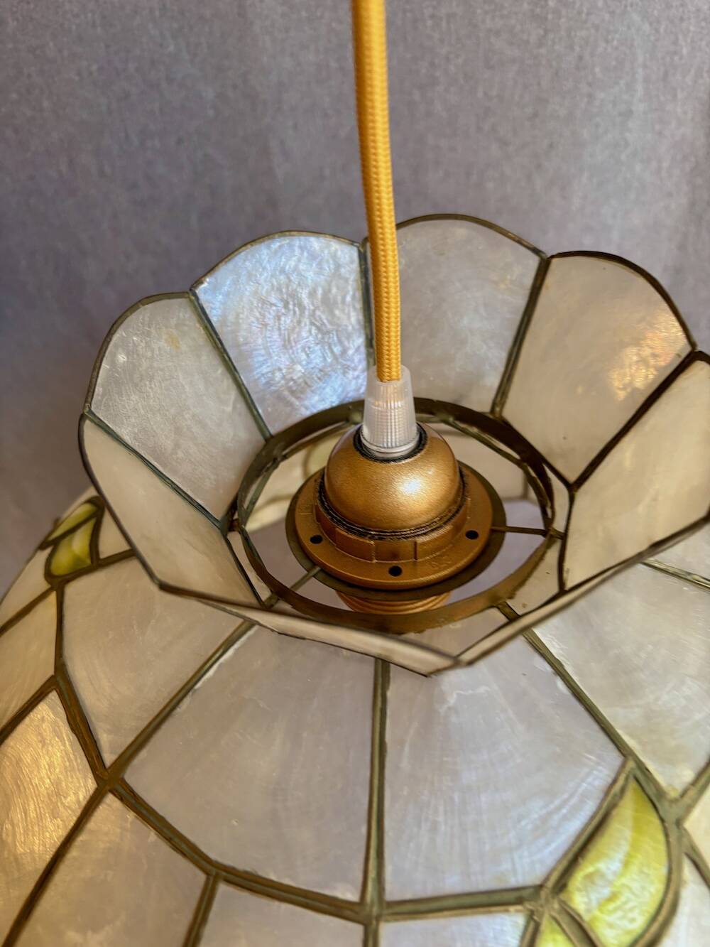 Capiz shell and brass pendant light