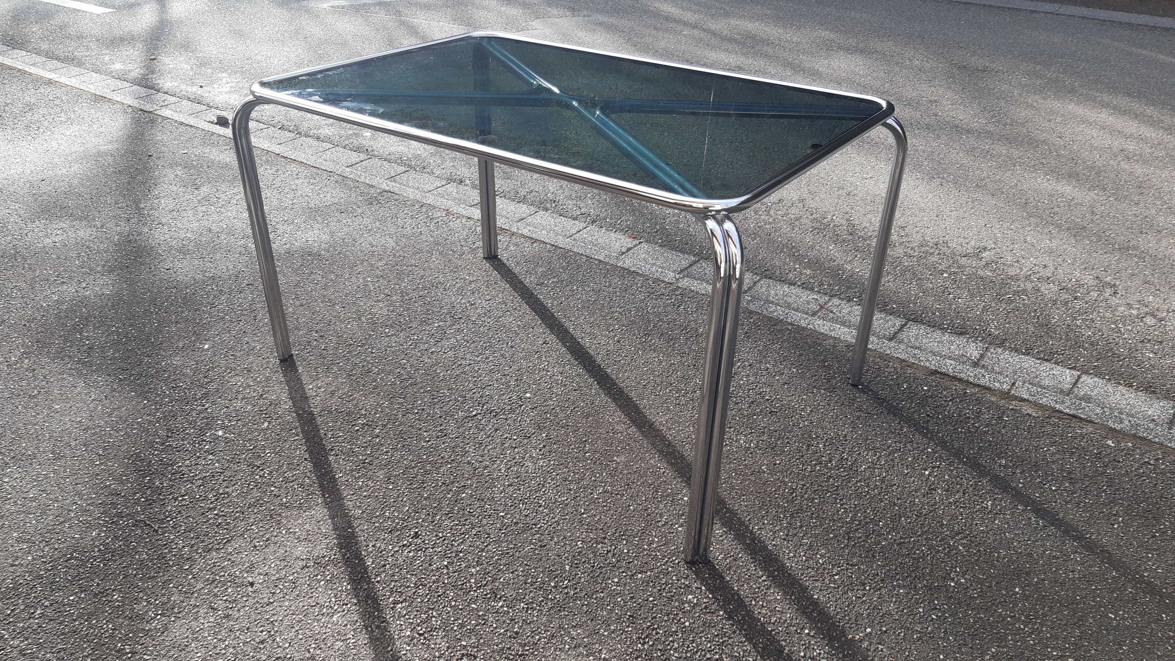 Smoked glass table and chrome space age 1975