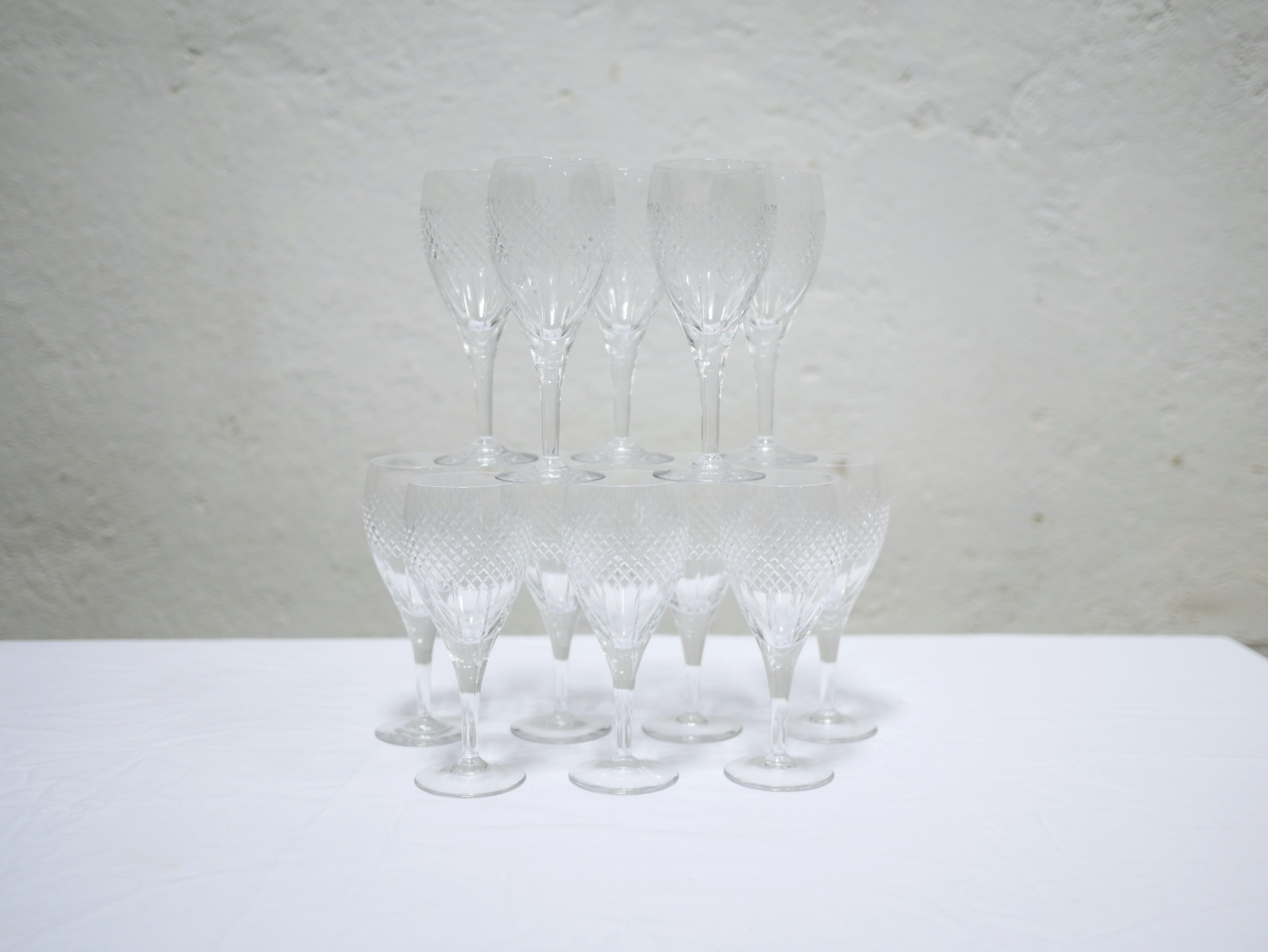Series of 12 vintage red crystal wine glasses