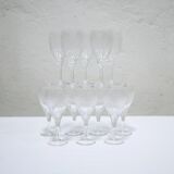 Series of 12 vintage red crystal wine glasses