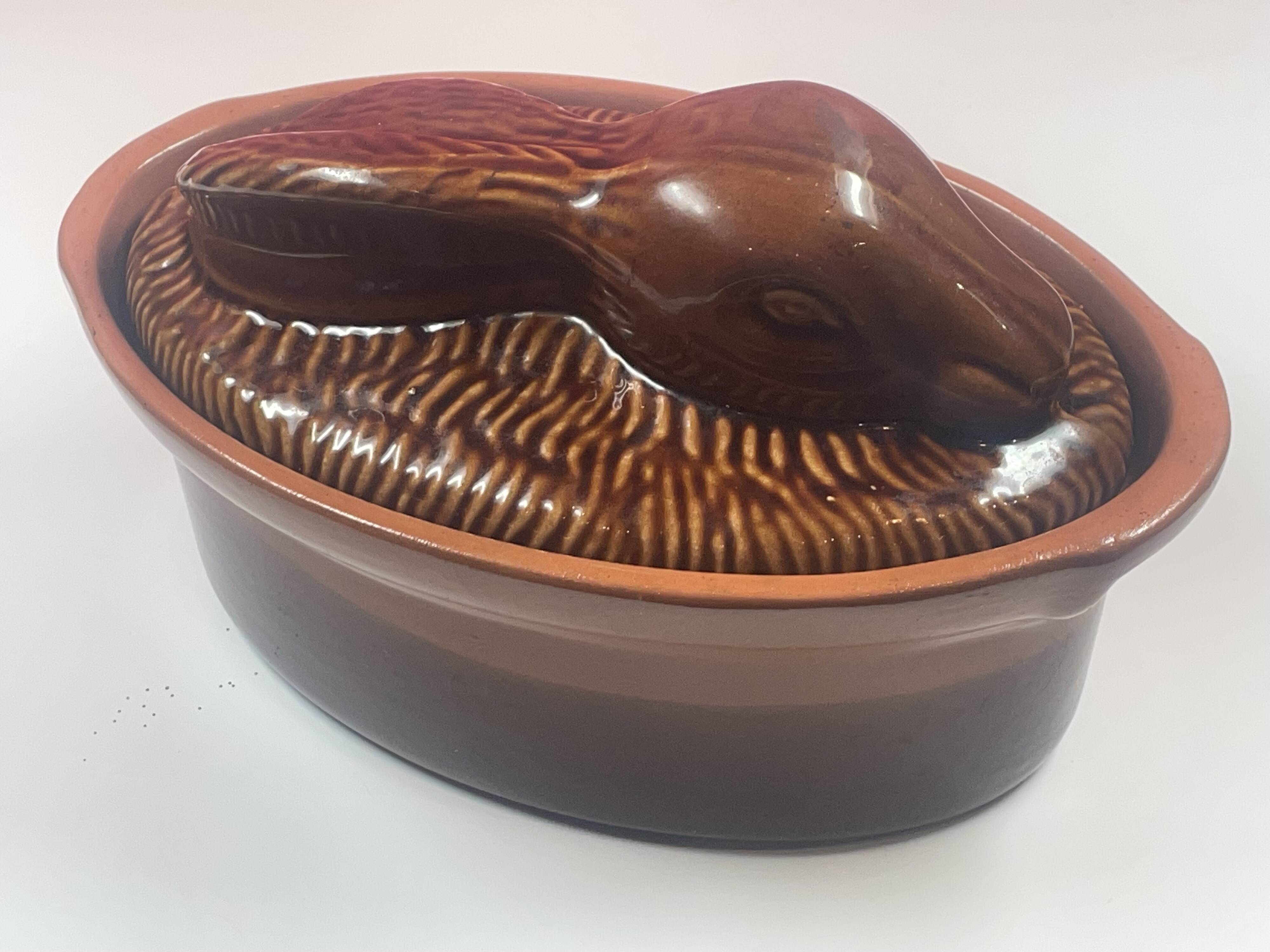 Large Burgundy terrine shaped like a hare or rabbit