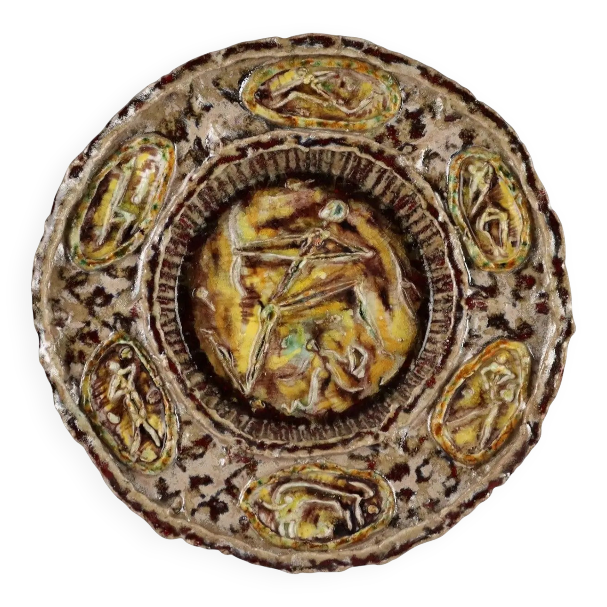 Assiette vintage en majolique Carlo Zauli Faenza Italie années 1960