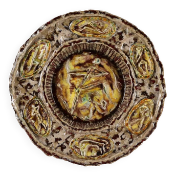 Assiette vintage en majolique Carlo Zauli Faenza Italie années 1960