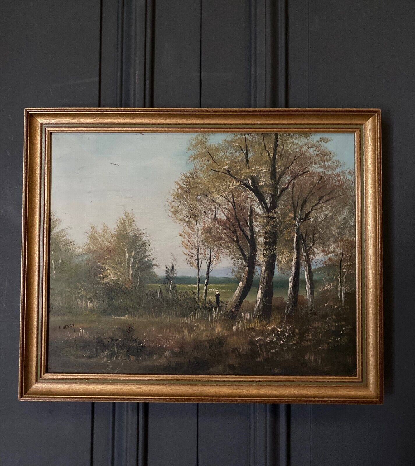 Oil on canvas forest landscape by L. Henry Barbizon early 20th century