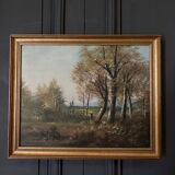 Huile sur toile paysage de forêt par L. Henry Barbizon début XXe