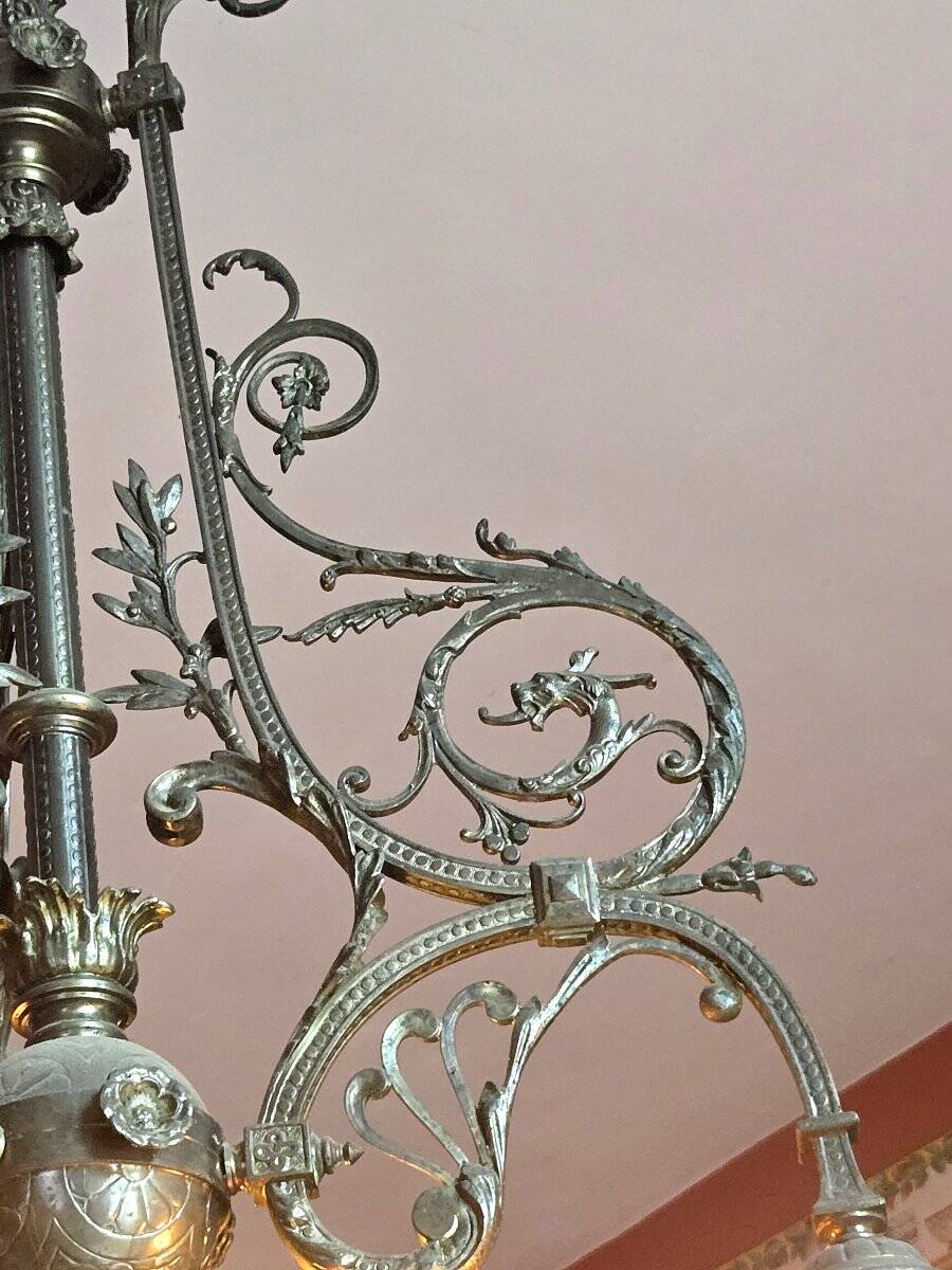 Noverdy Art Nouveau Chandelier – Bronze and Glass Tulips –