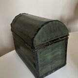 19th century popular art domed trunk box with dominoté paper and painted canvas