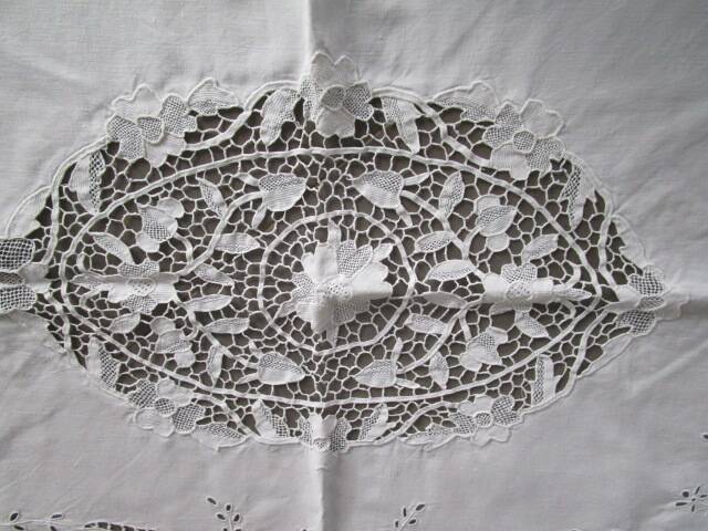 Old embroidered tablecloth 145x135cm