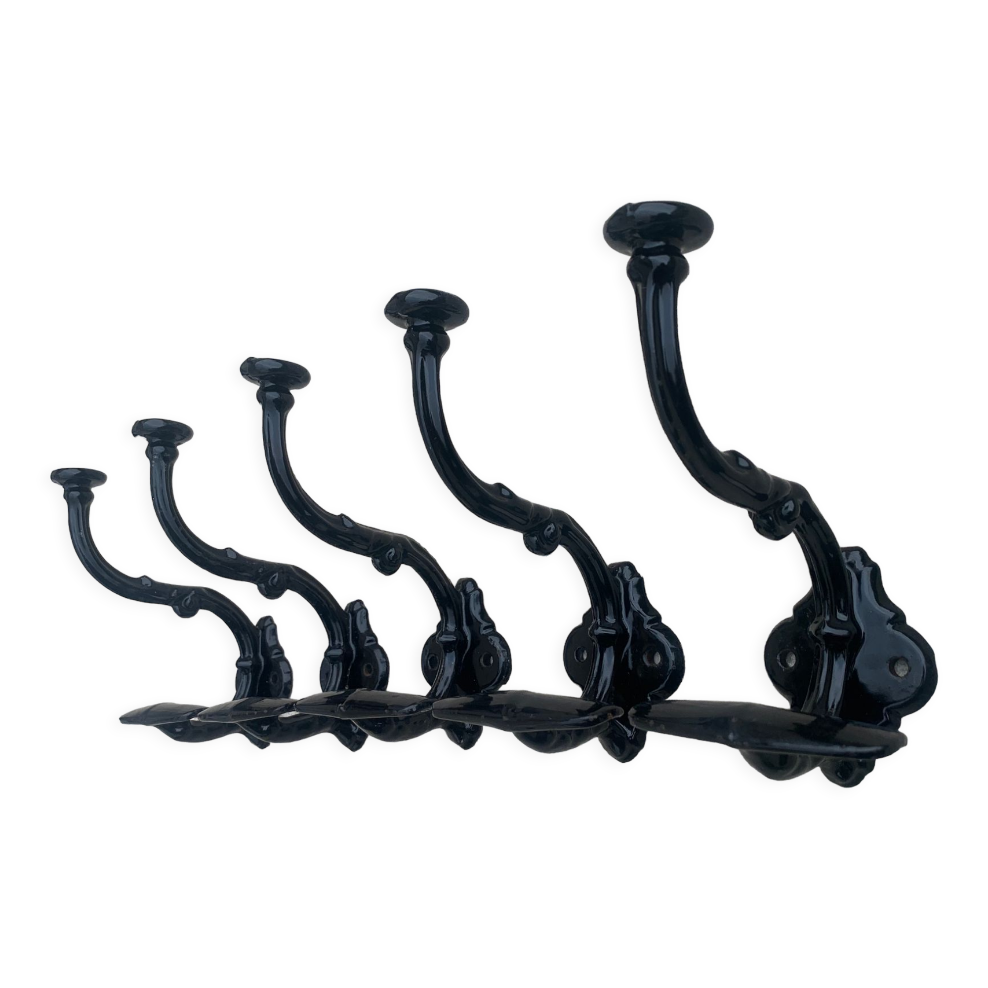 Set of 5 old cast iron hooks