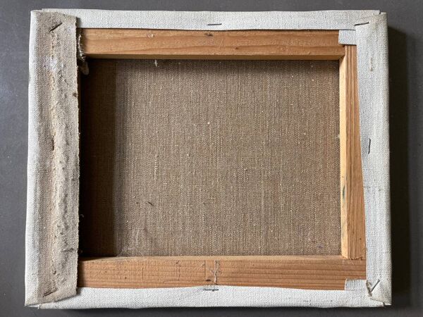 Tableau art brut vue d’un jardin années 70 vintage