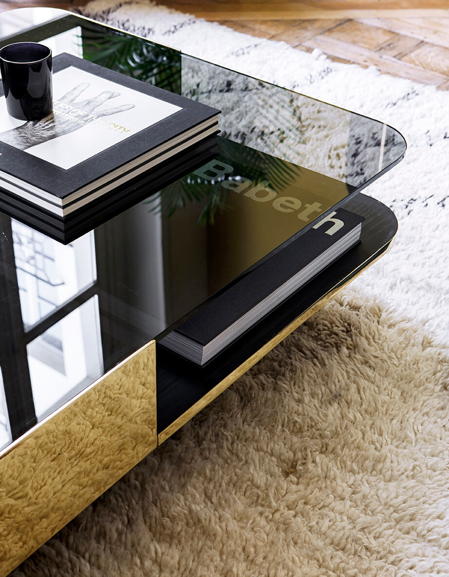Brass smoked glass lounge coffee table