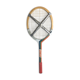 Raquette tennis ancienne king star play bois + cuir + protection zephyr vintage