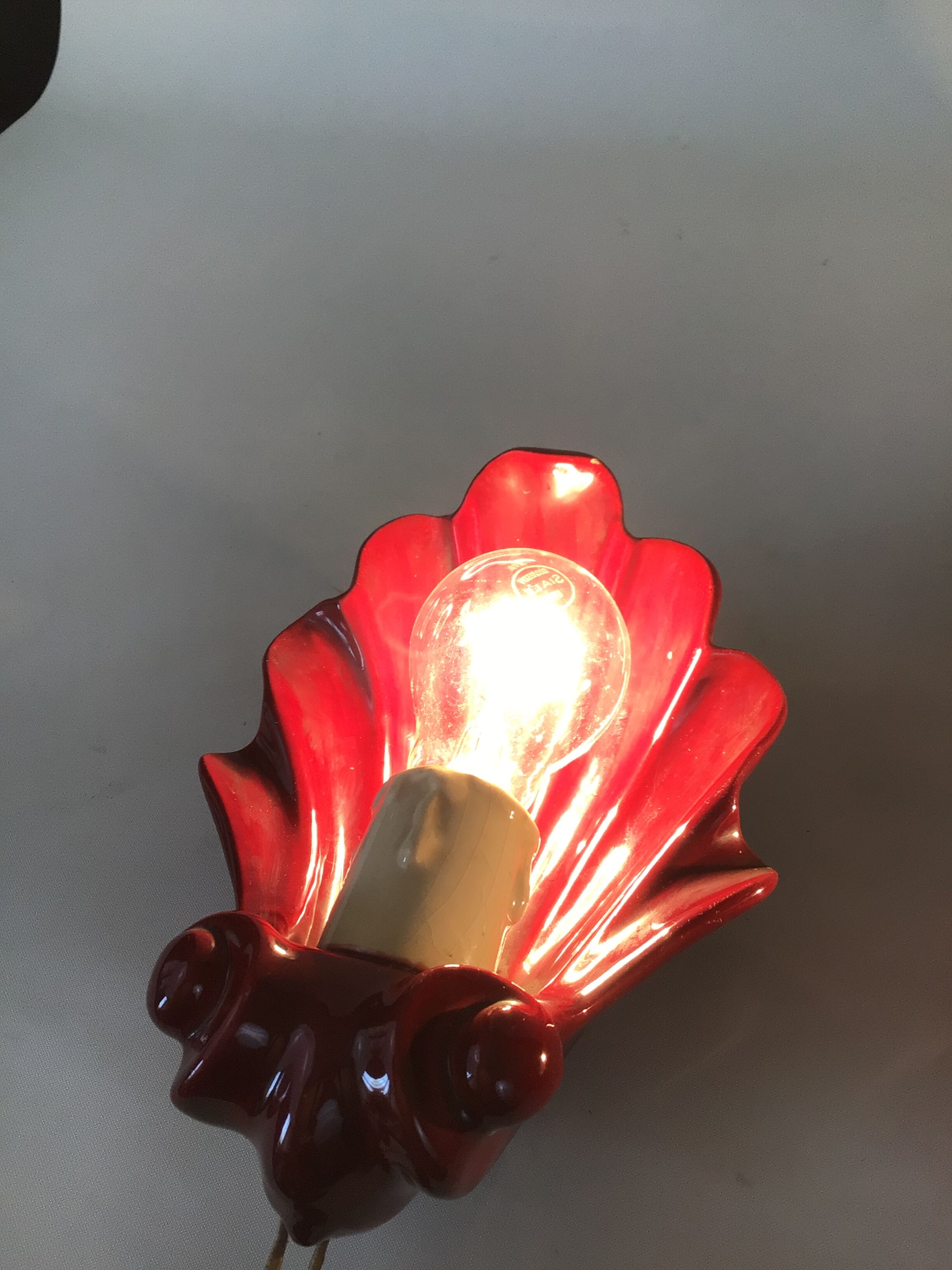 Pair of vintage shell ceramic wall lamps