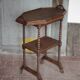 Vintage turned wood dessert trolley, wheeled table with removable top.