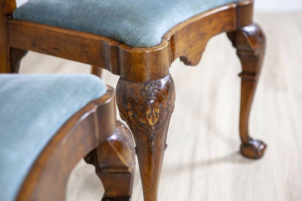 Vintage English Walnut Chairs, 1920s, Set of 3