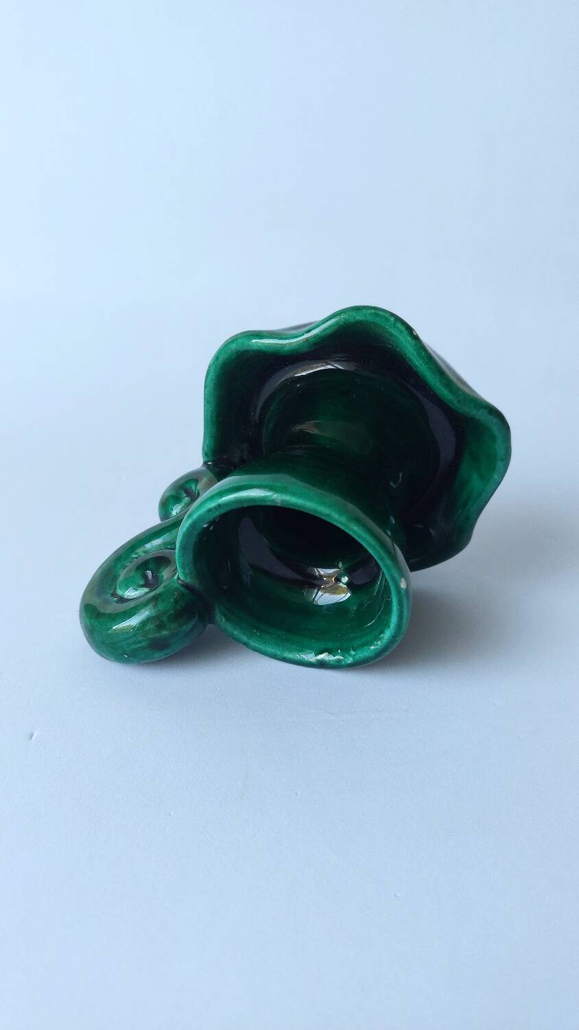 Green ceramic candlestick holder