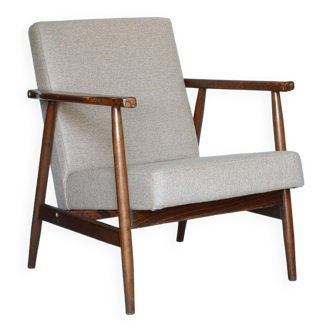 Vintage armchair wood modern chair beige wool fabric 1970 Mid century modern design armchair ethnic style chair living Room armchair