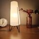 Tripod lamp in metal and white plastic, mid-century space age.